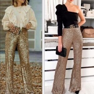 NWT ZARA Champaign Gold Sequins Pants XS